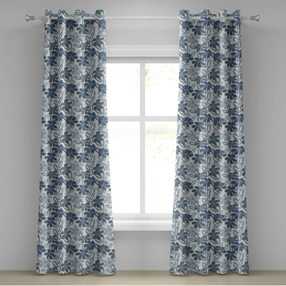 Ambesonne Floral Grommet Curtain, Pastel Colors with Leaves, 50" x 84", Pale Grey Slate Blue