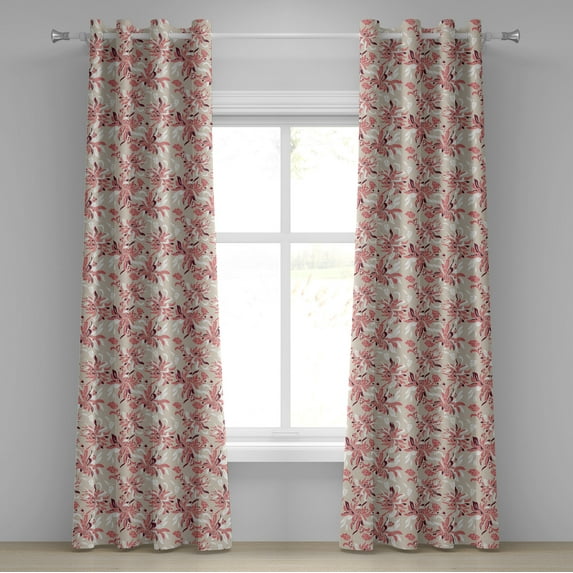 Ambesonne Floral Grommet Curtain, Pastel Florets, 50" x 120", Beige Coral Maroon
