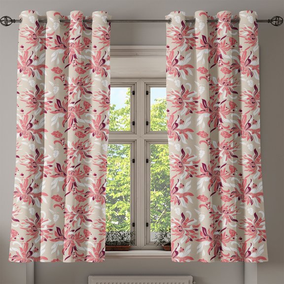 Ambesonne Floral Grommet Curtain, Pastel Florets, 50" x 63", Beige Coral Maroon
