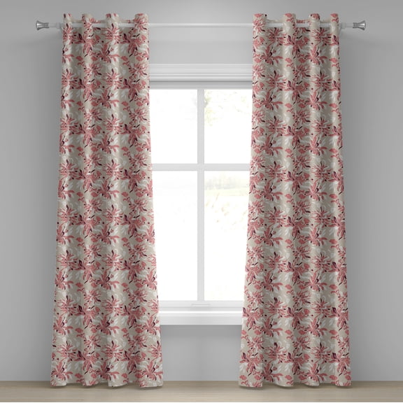 Ambesonne Floral Grommet Curtain, Pastel Florets, 50" x 96", Beige Coral Maroon