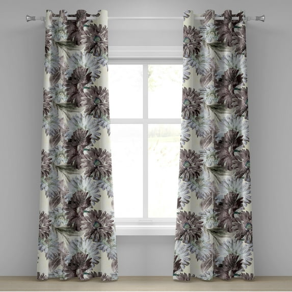 Ambesonne Floral Grommet Curtain, Pastel Gerbera Artwork Retro, 50"x84", Ivory and Dark Warm Taupe