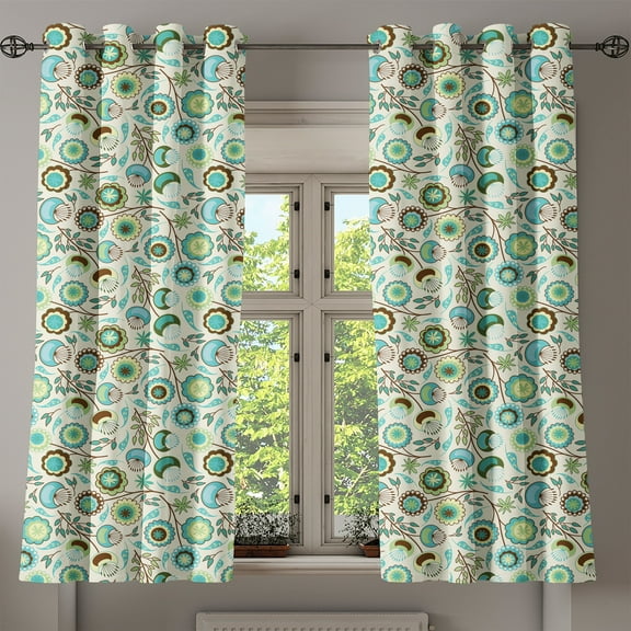 Ambesonne Floral Grommet Curtain, Pastel Nature, 50" x 54", Mint Green Sky Blue