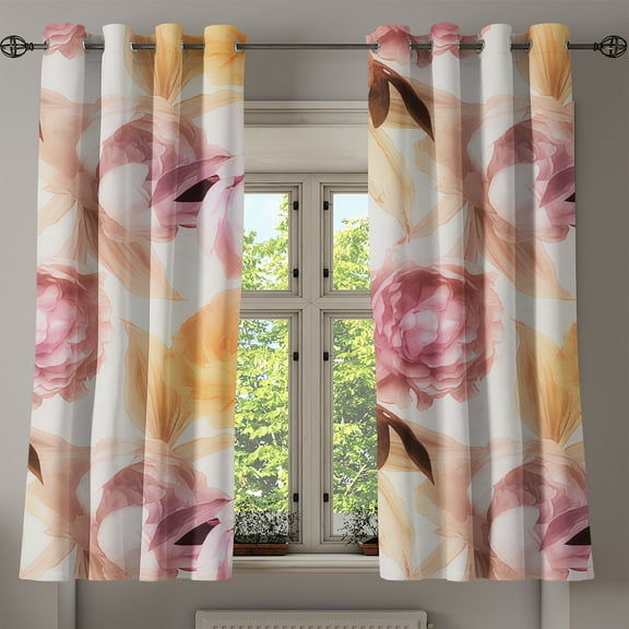 Ambesonne Floral Grommet Curtain, Pastel Peony Petals Romance, 50"x60", Pale Pink and Dark Peach