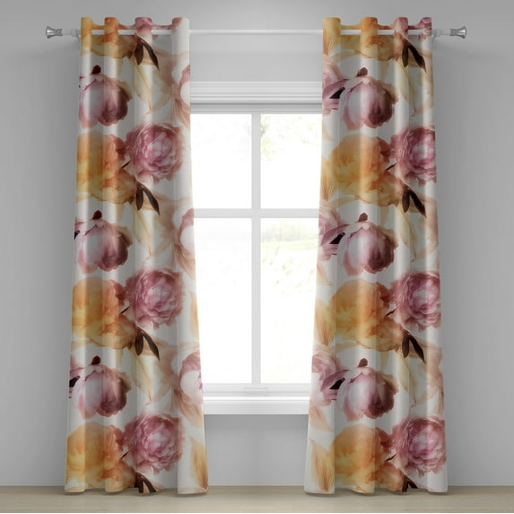 Ambesonne Floral Grommet Curtain, Pastel Peony Petals Romance, 50"x96", Pale Pink and Dark Peach