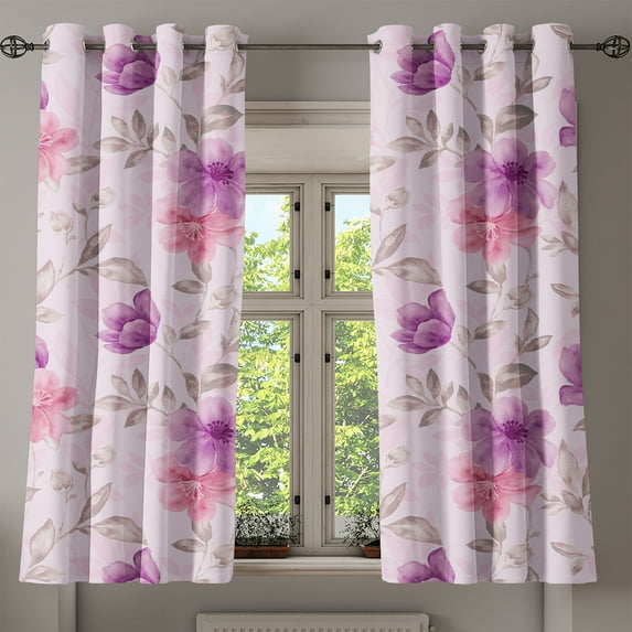 Ambesonne Floral Grommet Curtain, Pastel Soft Flowers Motif, 50"x60", Pale Rose Purple Blush