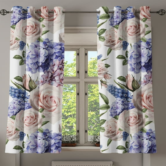 Ambesonne Floral Grommet Curtain, Pastel Summer Feels Roses, 50"x63", Lavender Blue and Blush