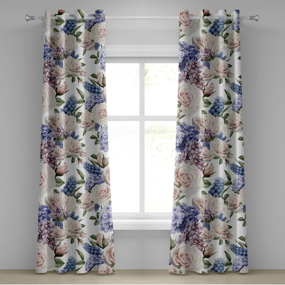 Ambesonne Floral Grommet Curtain, Pastel Summer Feels Roses, 50"x84", Lavender Blue and Blush