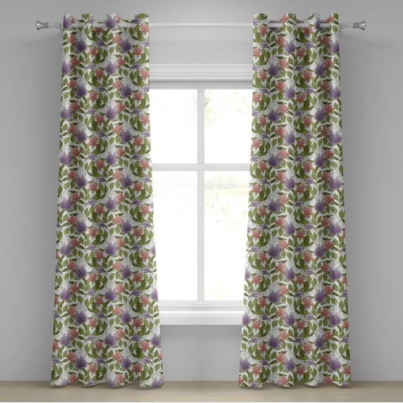 Ambesonne Floral Grommet Curtain, Pastel Tulip Flowers, 50" x 120", Olive Green Coral