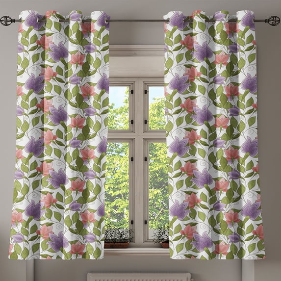 Ambesonne Floral Grommet Curtain, Pastel Tulip Flowers, 50" x 54", Olive Green Coral