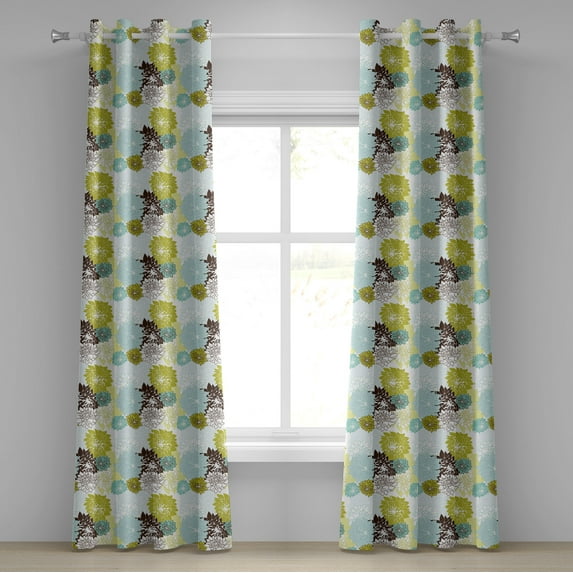 Ambesonne Floral Grommet Curtain, Pastel Wildflower Leaves, 50" x 96", Yellow Green Pale Blue