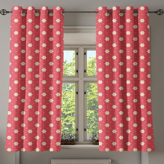 Ambesonne Floral Grommet Curtain, Pattern Daisy, 50" x 63", Pink White Marigold