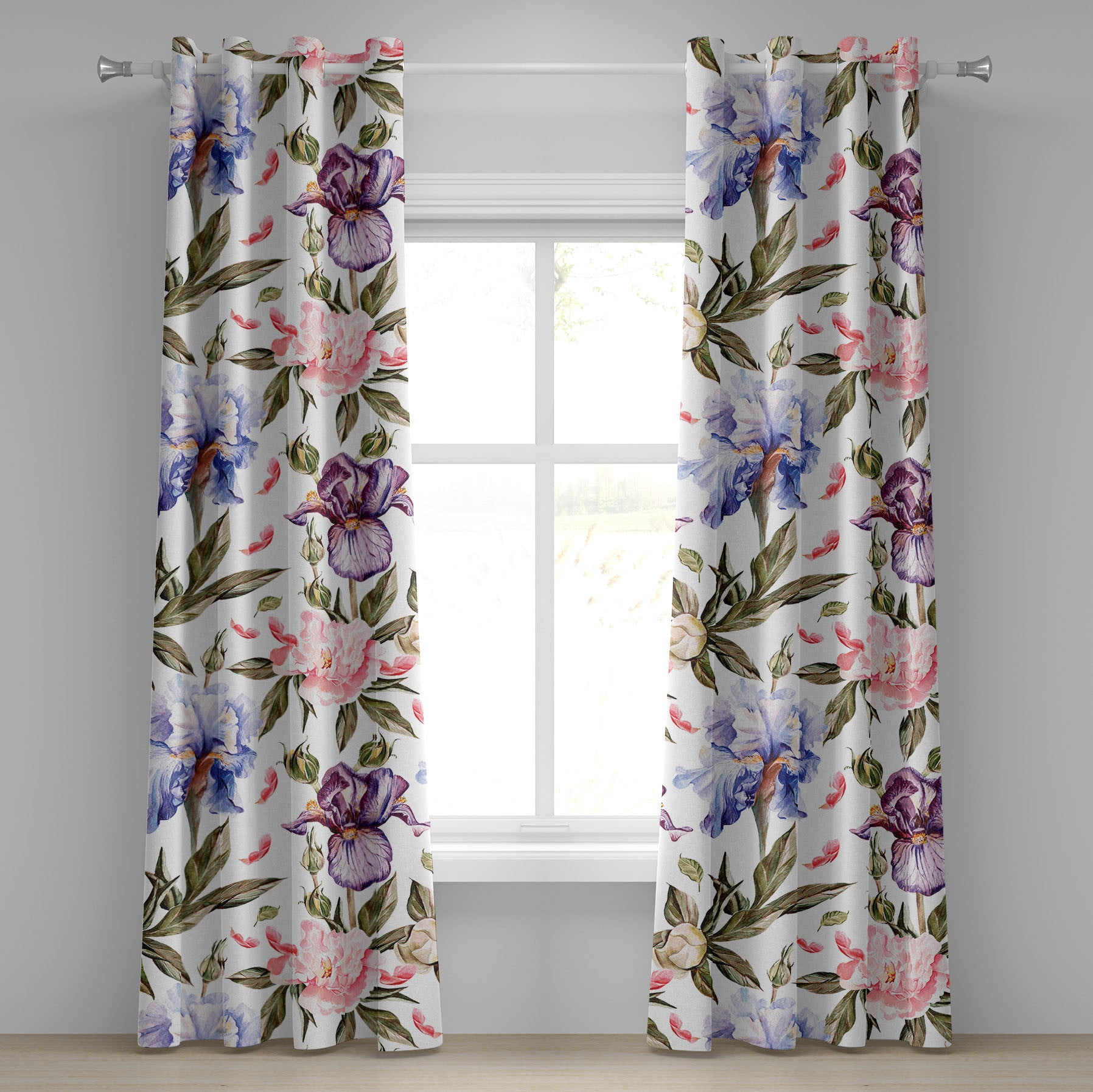 Ambesonne Floral Grommet Curtain, Pattern of Iris Flowers Art, 50"x84