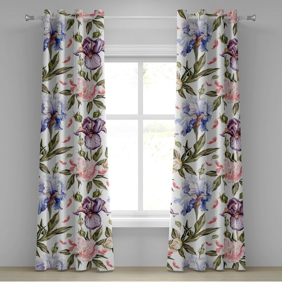 Ambesonne Floral Grommet Curtain, Pattern of Iris Flowers Art, 50"x96", Sage Green and Multicolor