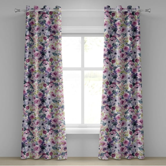 Ambesonne Floral Grommet Curtain, Peony Roses Modern Botanical, 50"x120", Pale Fuchsia Blue Grey