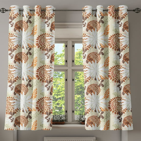 Ambesonne Floral Grommet Curtain, Petals of the Spring, 50" x 54", Dark Orange Pale Green