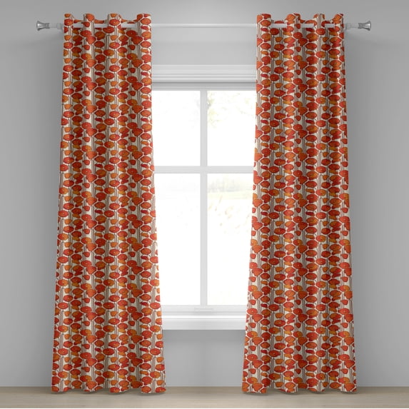 Ambesonne Floral Grommet Curtain, Poppies Retro Spring, 50" x 120", Orange and Ivory