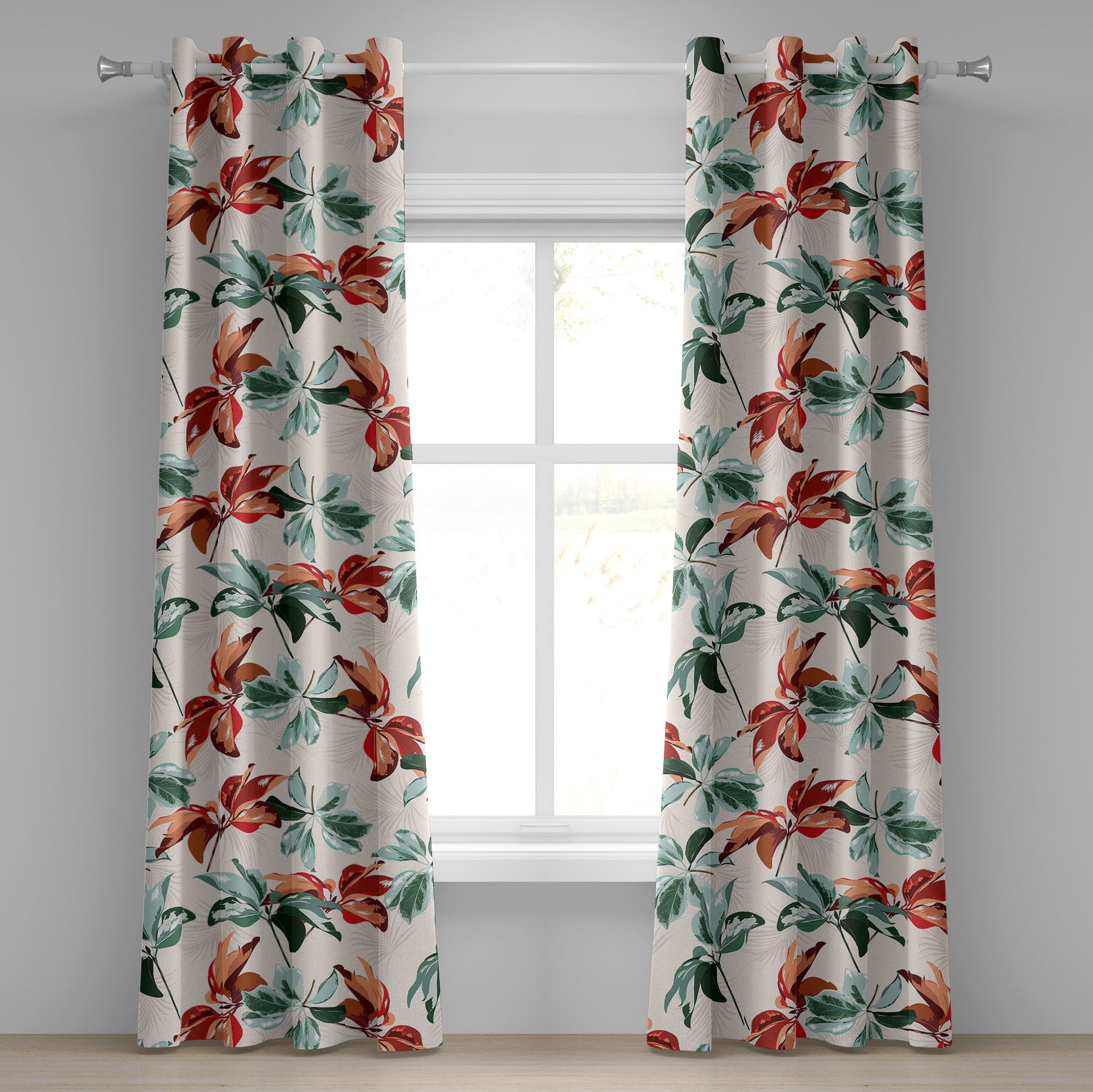 Ambesonne Floral Grommet Curtain, Retro Botany Exotic Leaves, 50"x72
