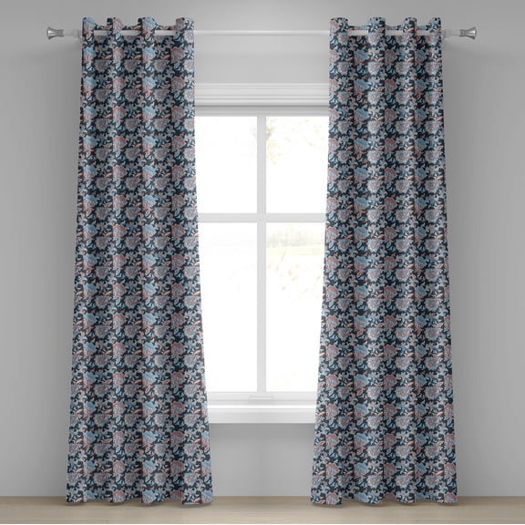 Ambesonne Floral Grommet Curtain, Retro Folk Blossoms, 50" x 72", Charcoal Grey Coral Blue