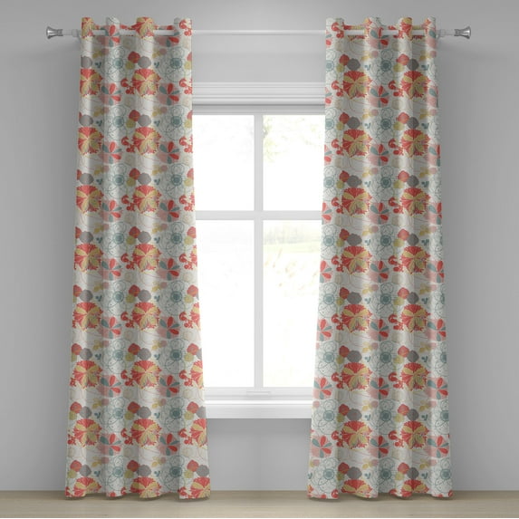 Ambesonne Floral Grommet Curtain, Retro Warm Colored Fall, 50" x 108", Coral Yellow Grey