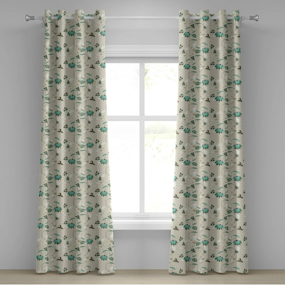 Ambesonne Floral Grommet Curtain, Romantic Little Hearts, 50" x 84", Turquoise Brown Beige