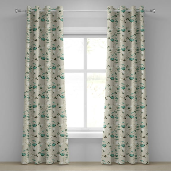 Ambesonne Floral Grommet Curtain, Romantic Little Hearts, 50" x 96", Turquoise Brown Beige