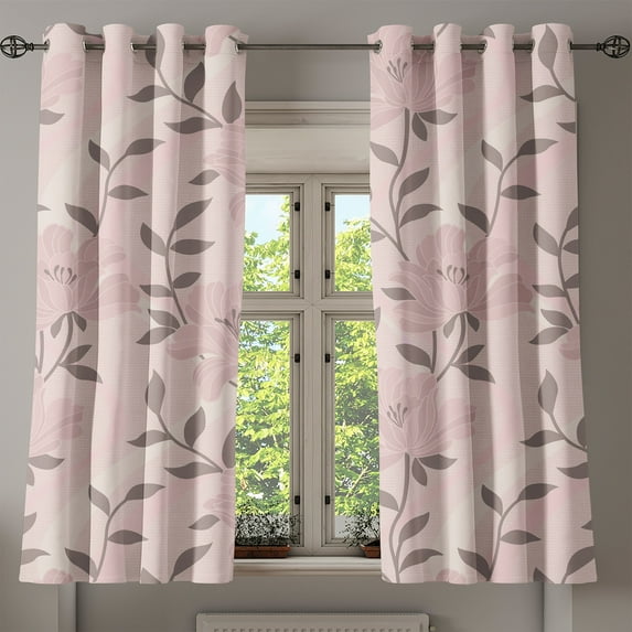Ambesonne Floral Grommet Curtain, Romantic Minimalist Flowers, 50"x63", Pale Pink Beige Blush