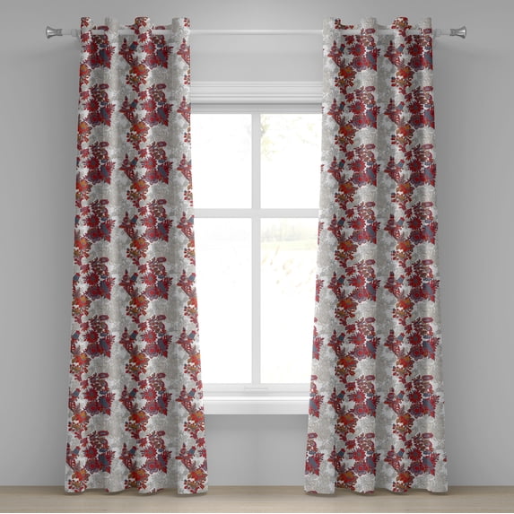 Ambesonne Floral Grommet Curtain, Romantic Vİbrant Boho, 50" x 72", Red Black Grey