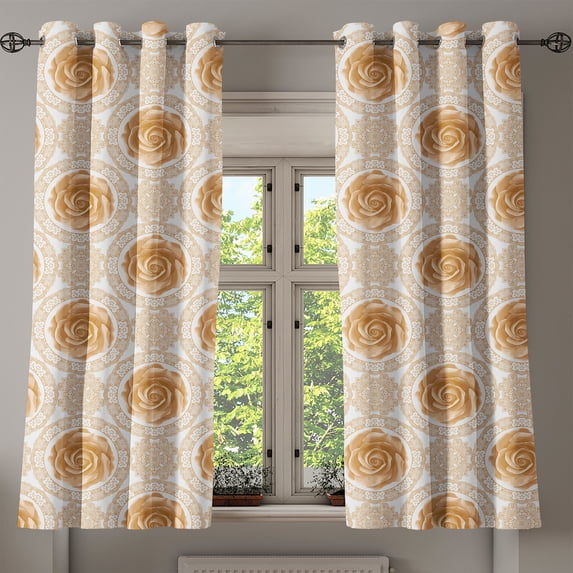 Ambesonne Floral Grommet Curtain, Rose Florets, 50" x 54", Sand Brown White