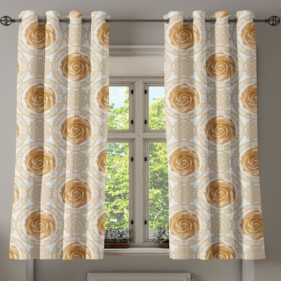 Ambesonne Floral Grommet Curtain, Rose Florets, 50" x 63", Sand Brown White