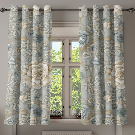 Ambesonne Floral Grommet Curtain, Roses Leaves Repeating Art, 50"x60", Dark Sand Brown and Grey
