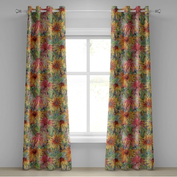 Ambesonne Floral Grommet Curtain, Rustic Summer Coneflowers, 50"x72", Coral Pale Orange and Green