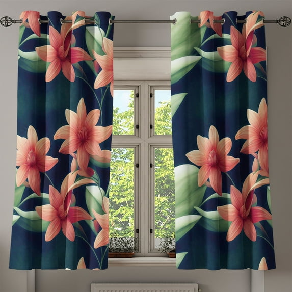 Ambesonne Floral Grommet Curtain, Season of Summer Blooms Art, 50"x60", Indigo Peacock Green