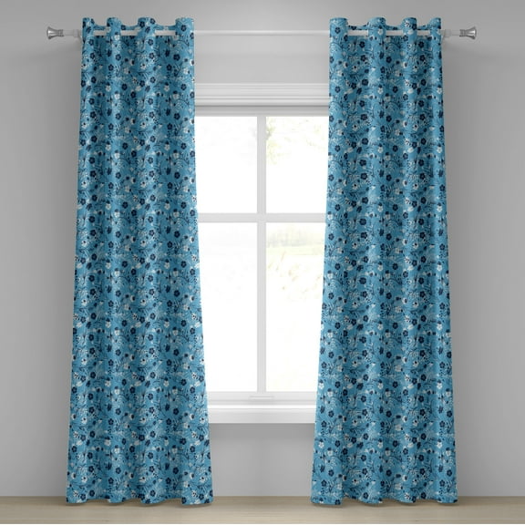 Ambesonne Floral Grommet Curtain, Shabby Plant Petals, 50" x 84", Dark Blue White