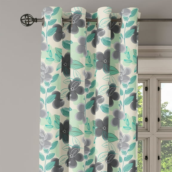 Ambesonne Floral Grommet Curtain Single Panel, Abstract Nostalgic Retro, 50"x60", Charcoal Grey Mint Green
