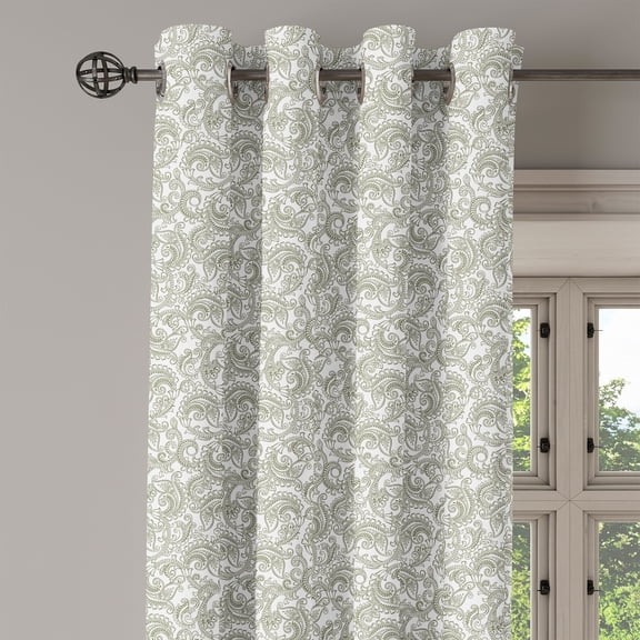 Ambesonne Floral Grommet Curtain Single Panel, Damask with Ethnic, 50"x60", Reseda Green White