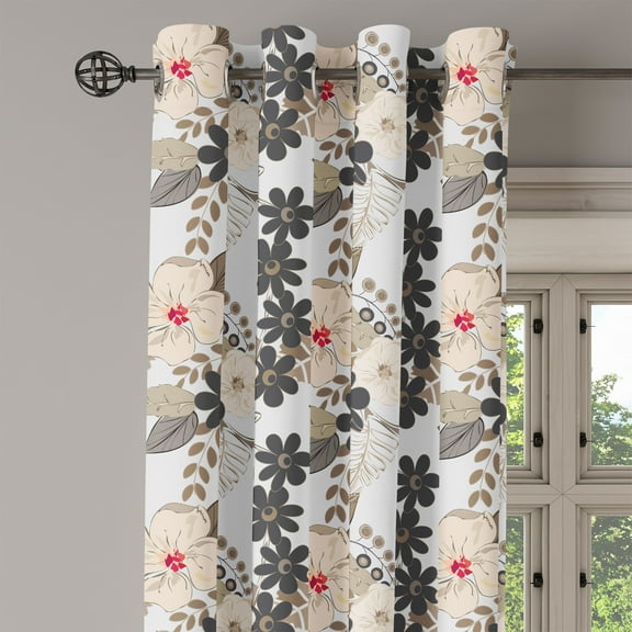 Ambesonne Floral Grommet Curtain Single Panel, Exotic Tropical Petals, 50"x60", Tan Ivory Seal Brown