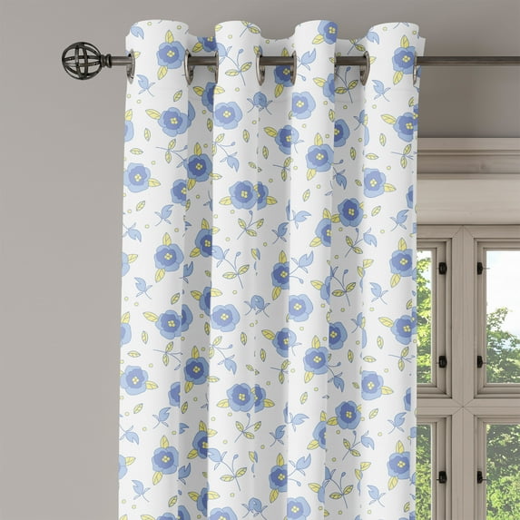 Ambesonne Floral Grommet Curtain Single Panel, Flourishing Summer Roses, 50"x60", Pale Yellow Blue Violet