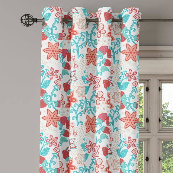 Ambesonne Floral Grommet Curtain Single Panel, Flowers Berries, 50"x60", Dark Coral Aqua