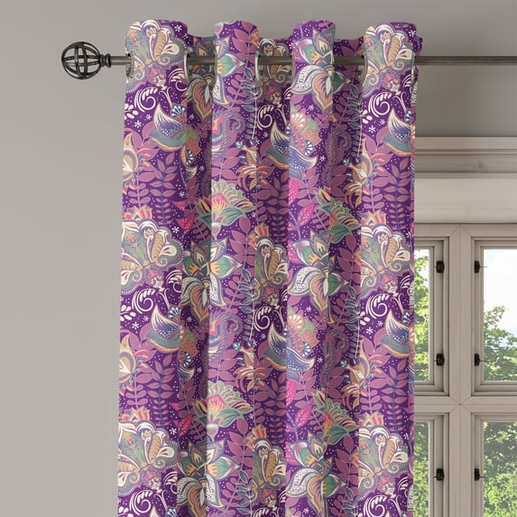 Ambesonne Floral Grommet Curtain Single Panel, Flowers and Mandala Art, 50"x60", Mauve Green