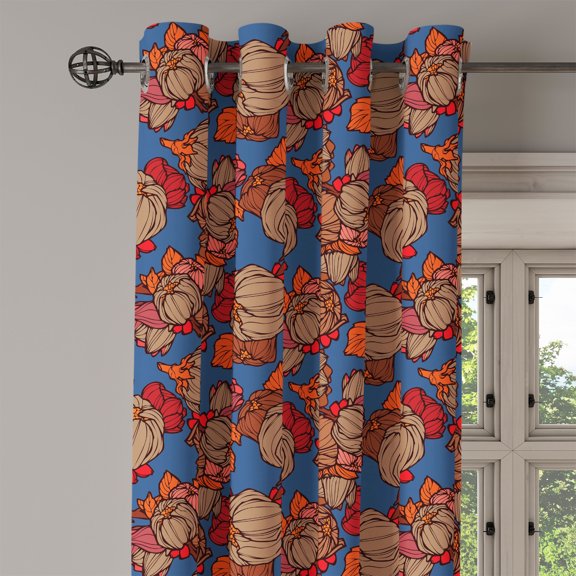 Ambesonne Floral Grommet Curtain Single Panel, Funk Art Flower Pattern, 50"x60", Blue and Brown