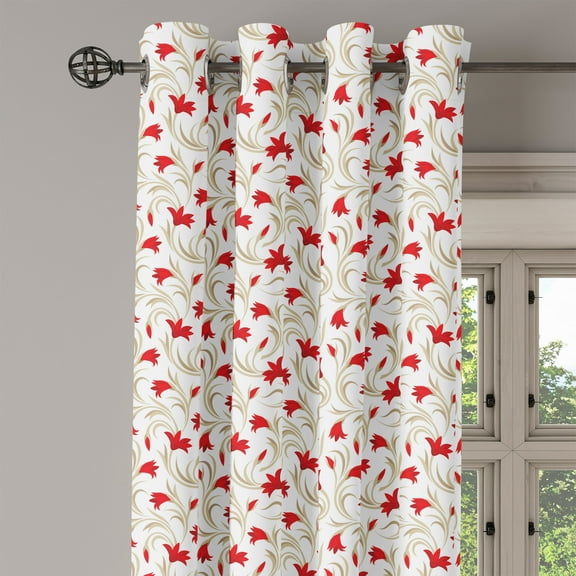 Ambesonne Floral Grommet Curtain Single Panel, Gladiolus and Leaves, 50"x60", Vermilion Beige
