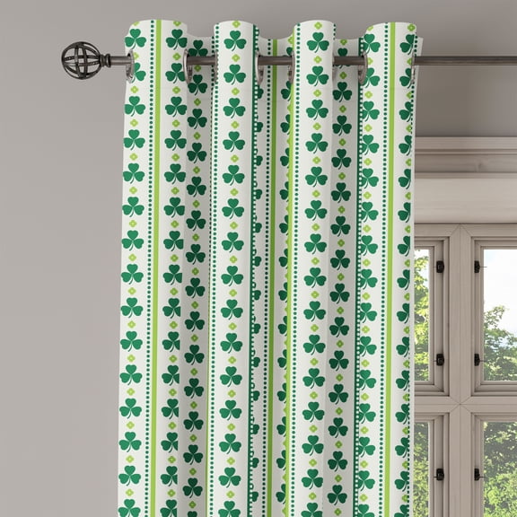 Ambesonne Floral Grommet Curtain Single Panel, Irish Clovers Lines Dots, 50"x60", Lime Green Dark Green
