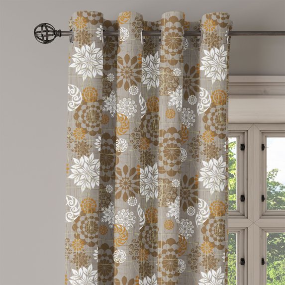 Ambesonne Floral Grommet Curtain Single Panel, Ornament Flower Colorful, 50"x60", Sepia Amber Grey