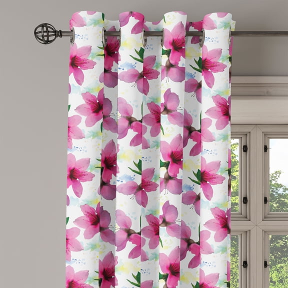 Ambesonne Floral Grommet Curtain Single Panel, Petals Botany Essence, 50"x60", Fuchsia Yellow