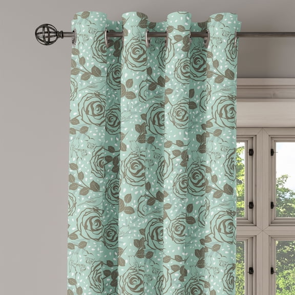 Ambesonne Floral Grommet Curtain Single Panel, Romantic Inspirations, 50"x60", Seafoam Sage Green
