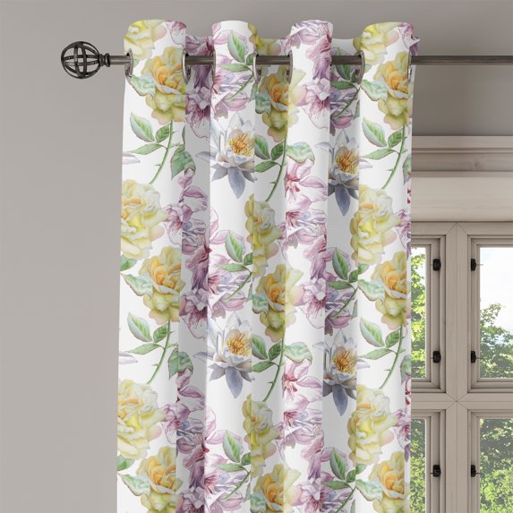 Ambesonne Floral Grommet Curtain Single Panel, Rose Petals Sakura Lily, 50"x60", Fern Green Pale Pink