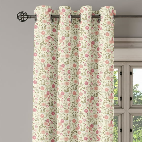 Ambesonne Floral Grommet Curtain Single Panel, Soft Summer Foliage, 50"x60", Pink Peach Green