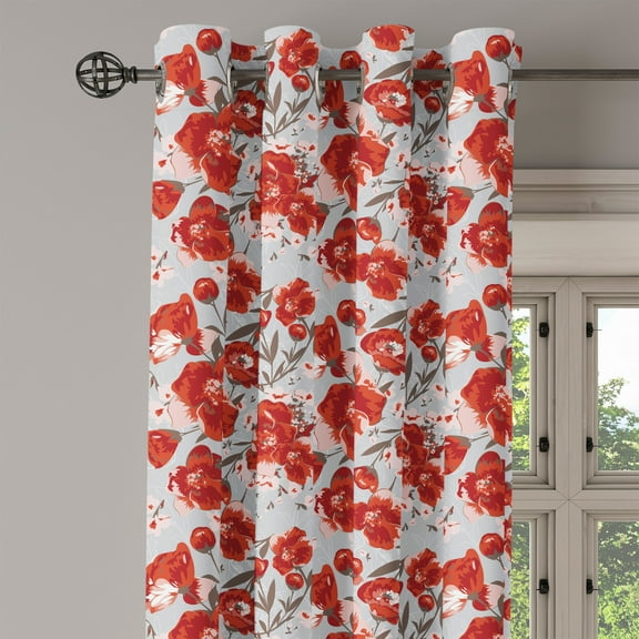 Ambesonne Floral Grommet Curtain Single Panel, Spring Petal Foliage, 50"x60", Pale Grey Orange Taupe