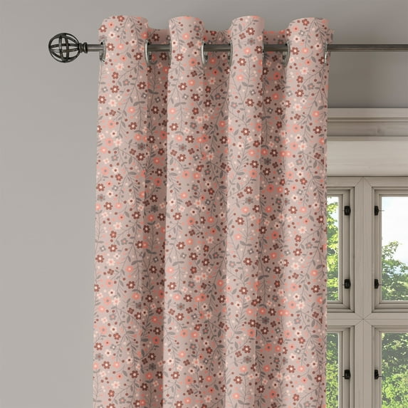 Ambesonne Floral Grommet Curtain Single Panel, Spring Petals Blossoms, 50"x60", Mauve Salmon Dried Rose