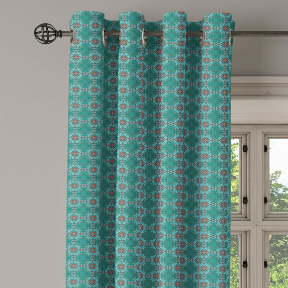 Ambesonne Floral Grommet Curtain Single Panel, Traditional Spanish, 50"x60", Jade Green Pale Blue Red